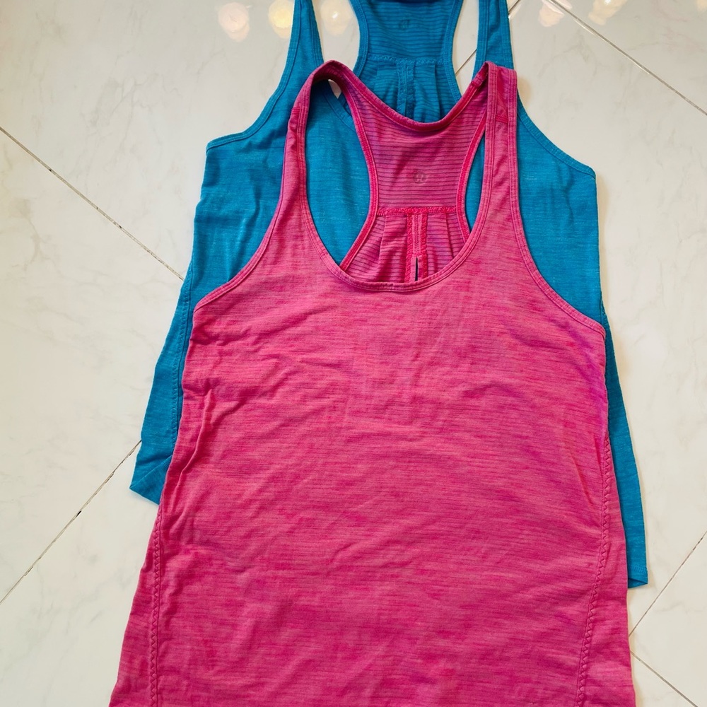 Lululemon tops - one pink and one blue - thin breathable material